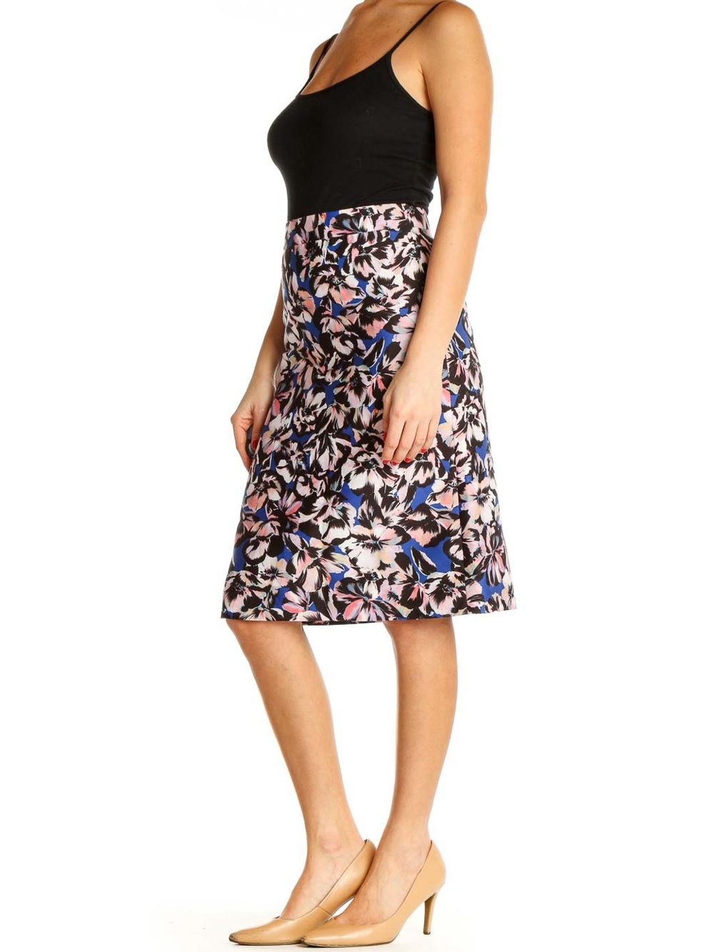J. Crew Floral Hibiscus A-Line Skirt in Blue, Black, White & Pink